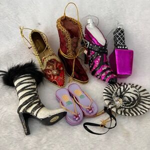 Fashion‎ Shoe Ornament Lot 7pc Zebra Brocade Glam Diva North Pole Glass Stiletto
